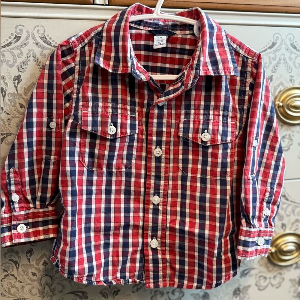 💥4/$20💥 Baby Gap Red and Blue Plaid Kids Button Down Shirt Size 2T